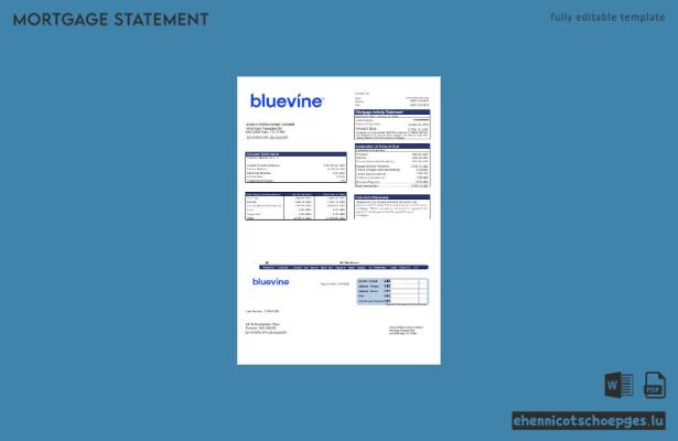 USA Bluevine Bank Hypothekenabrechnung in Word- und PDF-Formaten – Beispielvorschau